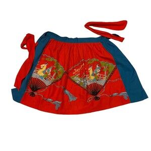 #5740 Womens Red and Blue Half Apron With Japanese Geishas
